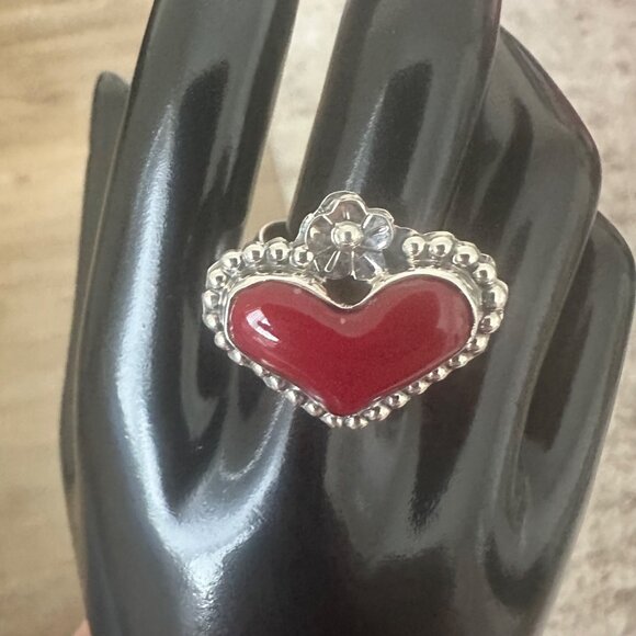 Silver 925 Adjustable Red Coral Ring Boho Woman - Picture 5 of 9
